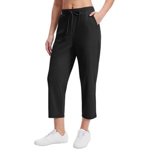 Pantalon de survêtement pour femme, taille haute, longueur 7/8, extensible, avec poches, décontracté, pour le travail, les voyages, tissu tricoté respirant - Product Image 1