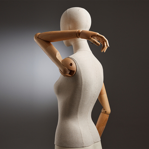 Mannequin sur mesure 3/4 ou corps entier pour présentation de vêtements, avec bras en <span class=keywords><strong>bois</strong></span> réglables <span class=keywords><strong>et</strong></span> revêtement en tissu, en fibre de verre - Product Image 6