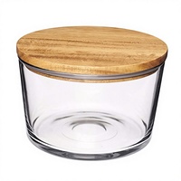 BINSADIQ CRAFTS Bol en verre poli avec couvercle en bois, hermétique, style minimaliste coréen, passe au lave-vaisselle, pour servir des desserts