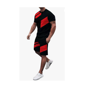 Conjunto de ropa de abrigo informal de algodón de 2 piezas de talla grande para hombre de verano al por mayor técnica bordada de tejido de terciopelo multicolor personalizada - Product Image 2