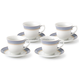 Ensemble de 6 tasses à café expresso en porcelaine dorée, 180ml, style Royal, vaisselle Fine, pour le thé, et soucoupes, avec cuillère - Product Image 4
