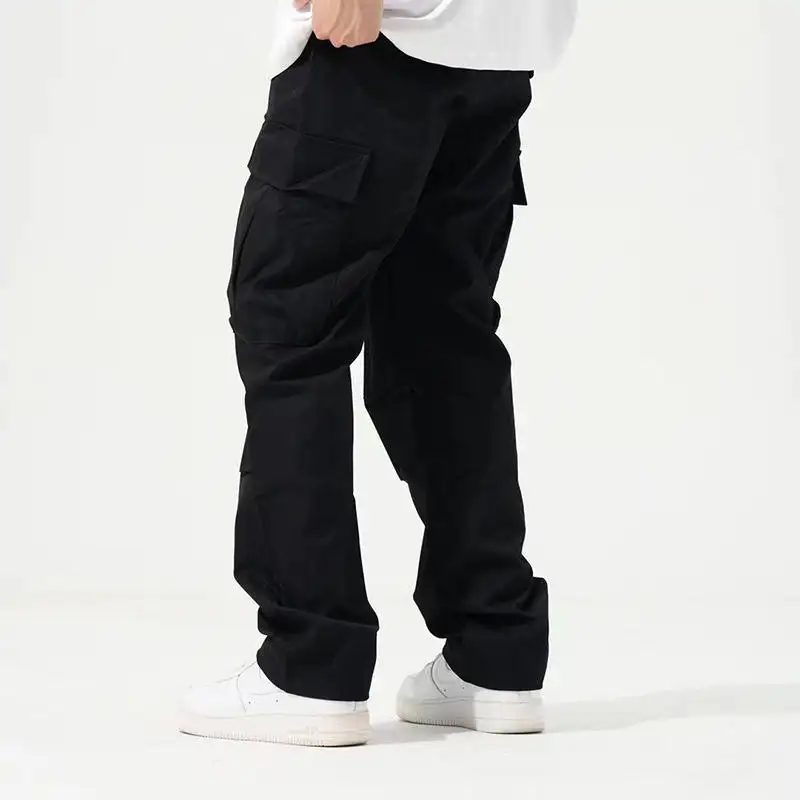 Custom Mens Loose Baggy Jogger Hip Hop Long Pants Trousers Heavy Chino Multi Pocket Cotton Oversized Cargo Pants