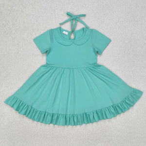 Vestidos de Verano al por Mayor para Niñas Pequeñas, Vestido Dulce de 0 a 16 Años, Manga Corta, Algodón Sólido, Volantes, Largo hasta la Rodilla, Estilo A-Line - Product Image 2