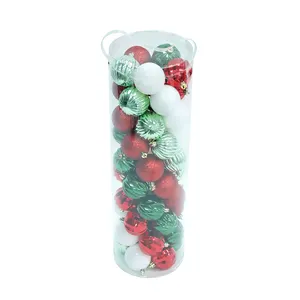 50 Stks/set Plastic Kerstbal Opknoping Ornament 60Mm Glitter Ballen Hanger Pvc Cartridge Verpakking Voor Kerstversiering