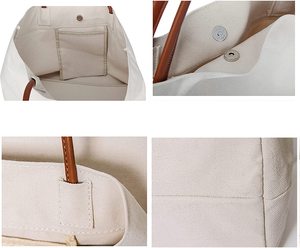 Sac fourre-tout en toile de coton réutilisable pour courses, sacs cadeaux DIY, 12OZ, grandes poignées en cuir, boucle réglable, poche intérieure zippée - Product Image 6