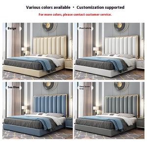 Letto Matrimoniale di Lusso in Acciaio Inossidabile con Rivestimento in Pelle Genuina, Disponibile in Oro, <span class=keywords><strong>Beige</strong></span>, <span class=keywords><strong>Grigio</strong></span> <span class=keywords><strong>e</strong></span> <span class=keywords><strong>Bianco</strong></span> - Product Image 4