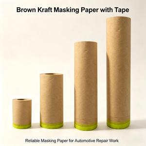 Papel de Enmascarar Kraft Marrón con Cinta Adhesiva para Pintura Automotriz, Láminas Protectoras, Retiro Limpio - Product Image 1