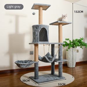 برج تسلق للقطط كبير من الخشب مع سرير مدمج، هيكل متين للقطط الكبيرة، 132 سم، أثاث داخلي للحيوانات الأليفة بتصميم بسيط - Product Image 5