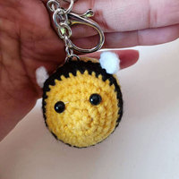 Porte-clés en peluche abeille à tête grosse, fait main au crochet, créatif, style dessin animé, accessoires de porte-clés