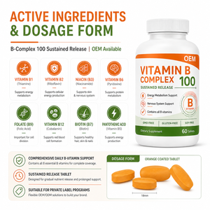 Tabletas de <span class=keywords><strong>Complejo</strong></span> Vitamínico <span class=keywords><strong>B</strong></span> de Liberación Sostenida, Suplemento Nutricional Diario con Vitaminas <span class=keywords><strong>B</strong></span> Esenciales <span class=keywords><strong>para</strong></span> Venta al Por Mayor de Marca Privada - Product Image 2