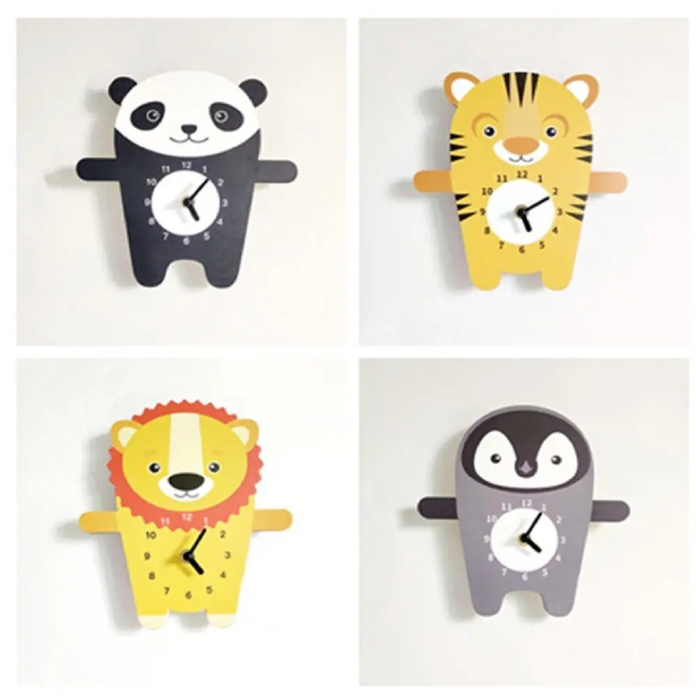 wood Animal Lion Panda Tiger Koala Penguin Silent Decoration Children's Room Wall Clock