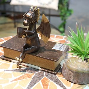 Dragon Reading Resin Sculpture Decor For Home Office <b>Study</b> <b>Desk</b> Ornament Traditional Style Luxury Craft - Product Image 3