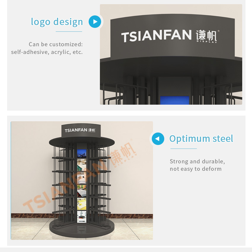 Tsianfan Design Metal Display Turning-Page Marble Granite Stone Quartz Floor Rack Porcelain Ceramic Tile Wing Display Stand