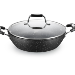 Wok moderne et écologique en aluminium forgé de 20x6.5 <span class=keywords><strong>cm</strong></span> avec revêtement en marbre Batterie de cuisine à induction au gaz pour casseroles - Product Image 1