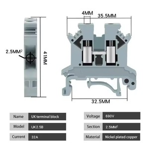 Bloc de jonction UK2.5 sur rail DIN, 10/100 pièces, adaptateur de câble électrique 2,5 mm², connexion à vis UK2.5B, bande de connexion - Product Image 5