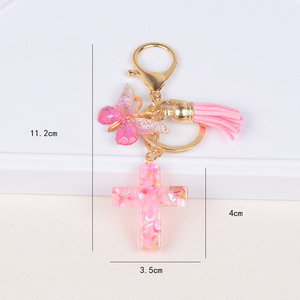 Fashion Butterfly Fringe Crystal Drop Glue Stone Cross Tassel Keychains Butterfly Tassel Charm Keychain - Product Image 6