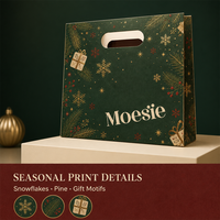 Sac cadeau de Noël vert pin profond, sac de courses en papier avec poignée ovale découpée, imprimé doré de Noël pour vêtements et chaussures, vente en gros