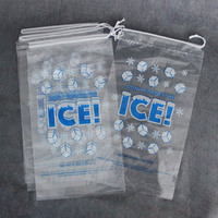 Sac à glaçons jetable en plastique PE-BD de grande capacité avec cordon de serrage de 8/10/20 LB réutilisable avec logo imprimé personnalisé