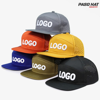 Topi Gorras Bordir Logo Custom OEM Pria 6 Panel Flat Bill, Topi Berlubang Laser Cut, Topi Snapback Sport