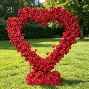 Arco Floreale a Forma di Cuore in Seta Rossa di Alta Qualità, Decorazione Floreale Artificiale per Sfondi Fotografici di Compleanno all'Aperto - Product Image 1