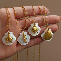 Collar de Acero Inoxidable para Mujer, Serie Océano, Caballito de Mar y Estrella de Mar, Chapado en Oro de 18K, Color Duradero