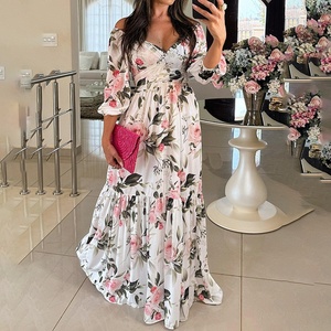 <span class=keywords><strong>Abbigliamento</strong></span> Femminile Primaverile, Nuovo Stile Vintage Elegante con Stampa Floreale, Scollo a V, <span class=keywords><strong>Taglie</strong></span> <span class=keywords><strong>Forti</strong></span>, Abiti in Stile Cinese - Product Image 4