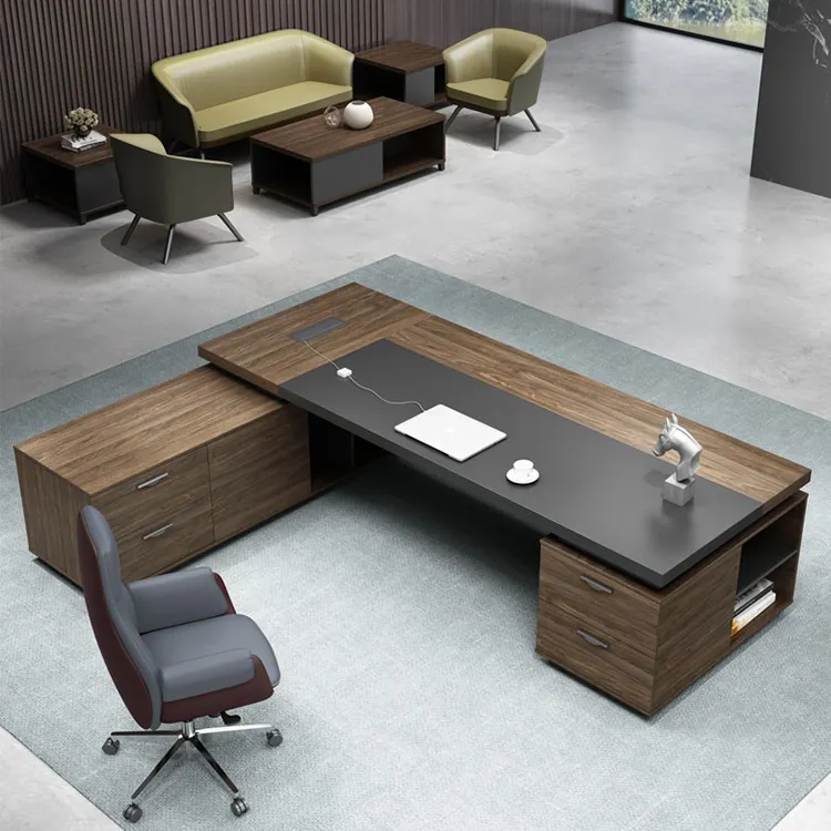 modern office furniture manager walnut wood L shaped ceo executive office desk