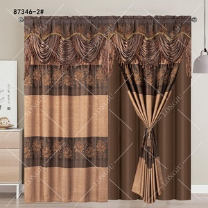 Venta al por mayor de alta calidad floral jacquard cortinas con cenefa y borlas delicadas Barra de bolsillo Blackout cortinas de doble capa - Product Image 4