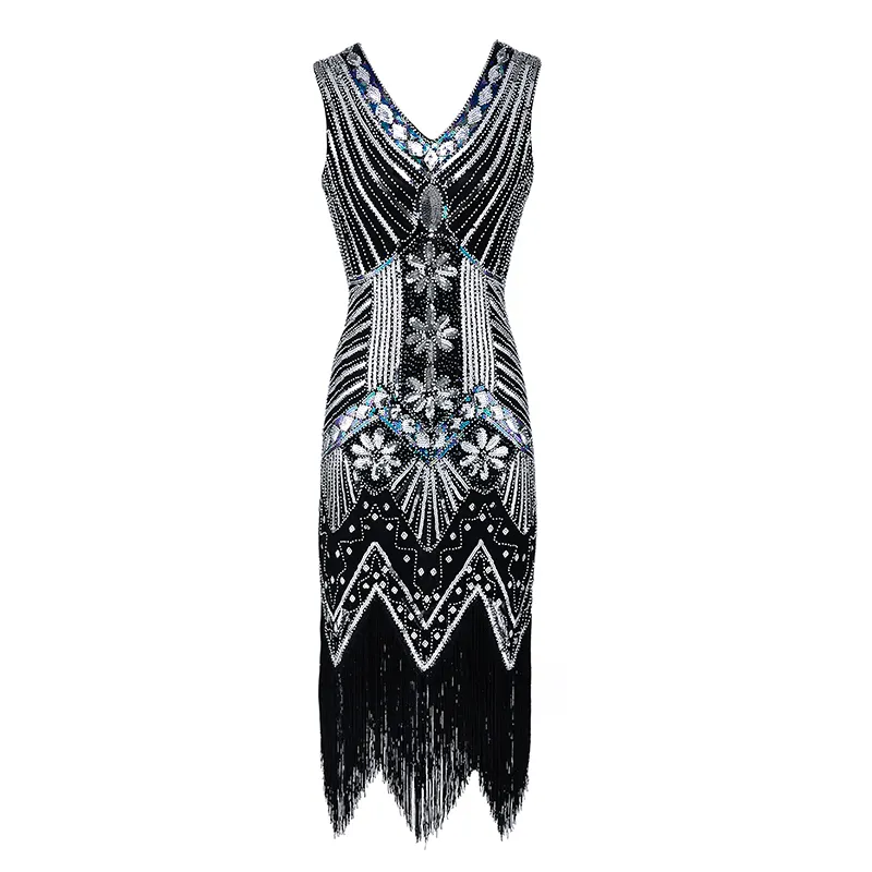 2019 Women Party Dress Robe Femme 1920s Great Gatsby Flapper Sequin Fringe Midi Dress Vestido Summer Art Deco Retro Lady Dress