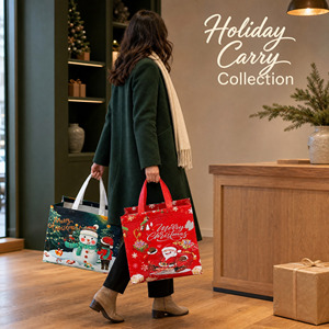 Sacs cadeaux de Noël festifs avec motif léopard, en tissu non tissé, réutilisables, extra grands, avec poignées, pour les fêtes - Product Image 1