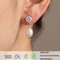 Boucles d'oreilles pendantes en perles d'eau douce plaquées or 18 carats et zircon pour femme, bijoux élégants pour le quotidien, cadeaux pour elle