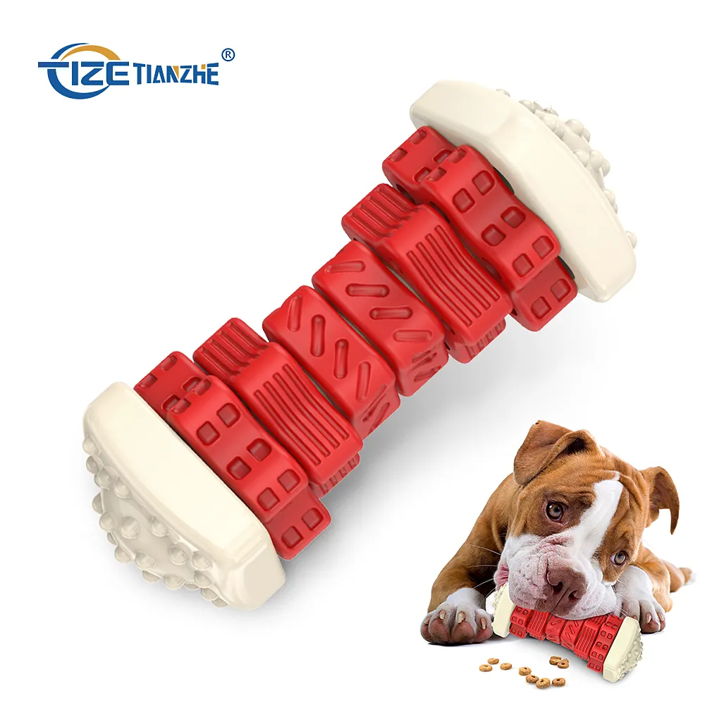 Bir amazon üst satıcı Ultra dayanıklı toksik olmayan Pet diş temizleme interaktif kemik oyuncak kauçuk köpek çiğnemek oyuncak agresif Chewers