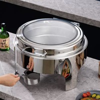Plat chauffant rond en acier inoxydable avec couvercle en verre, capacité de 6 L, ensemble de chauffe-plats pour buffet commercial