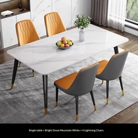Ensemble de table à manger minimaliste moderne 5 pièces 160x80x75cm rectangulaire en bois massif brun avec chaises réglables en acier inoxydable 4 places