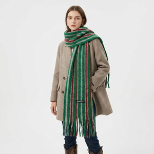 Écharpe <span class=keywords><strong>en</strong></span> <span class=keywords><strong>laine</strong></span> tricotée rayée pour femme, style coré<span class=keywords><strong>en</strong></span> preppy universitaire, automne-hiver, chaude, épaisse, douce, avec franges et pompons, châle, <span class=keywords><strong>cache</strong></span>-<span class=keywords><strong>cou</strong></span> - Product Image 2