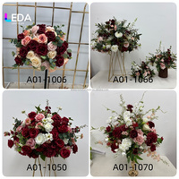 Ensemble d'arrangements floraux artificiels LEDA Bourgogne et Blanc, roses artificielles pour centre de table de mariage et décoration d'événements complets