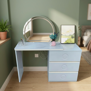 Modern Makeup <b>Vanity</b> <b>Table</b> With Lighted <b>Mirror</b> Storage Desk For Bedroom Furniture - Product Image 3