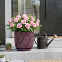 Pot de fleurs en céramique de style américain à texture de feuille, léger, brillant, bordeaux foncé, pour la décoration intérieure et extérieure