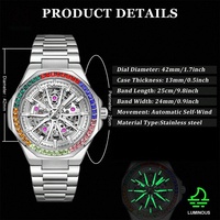 Reloj Mecánico Automático Esqueleto para Hombre con Cronógrafo Multifunción, Diseño Elegante de Arcoíris, Correa de Acero Inoxidable y Resistente al Agua, Último Modelo