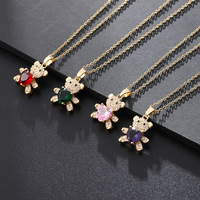 Collier avec pendentif en forme d'ours en cristal de diamant brillant plaqué or, bijoux de mode en gros, collier avec pendentif en forme d'ours pour femmes