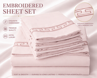 Parure de draps brodés pleine grandeur 100 % microfibre polyester, toucher doux, drap-housse pour hôtel, maison, mariage