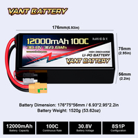 Vant 8S-HV Drone Batterie 12000mah 30.8V 100C 8S Lipo Batterie avec XT90S Plug Batteries pour Drones 7/10/13/15 Pouces FPV