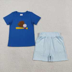 Ensemble de vêtements pour enfants en coton et élasthanne, 2 pièces, t-shirt et short décontractés à imprimé baseball, vente en gros, printemps-automne - Product Image 4