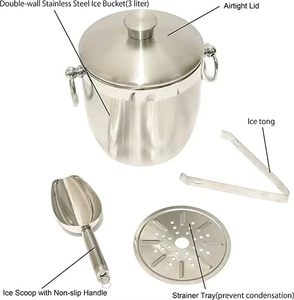 Secchiello per il ghiaccio a doppia parete isolato secchiello per Champagne e vino ben fatto mantiene il ghiaccio congelato più lungo secchiello per il ghiaccio in acciaio inossidabile da 3 litri - Product Image 3