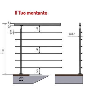 Aisi P110103-6X ซาตินทรงกลมตั้งตรงสำหรับพื้นสูง6 Crossbeams-1.10m, ราวจับและราวจับสำหรับ304 - Product Image 1