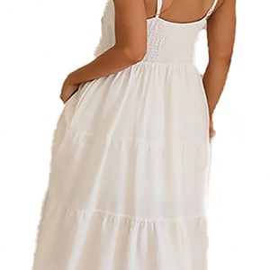 Wholesale High Waist Relaxed Fit Midi Dress Sexy <b>Wrapped</b> Chest Casual Shoulder Shirred Panel Back Side Pockets <b>Sweet</b> Beach Dress - Product Image 2