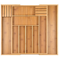 Boîte de rangement réglable en bambou personnalisable organisateur de bureau pour cuisine vaisselle salon condiments pour armoire