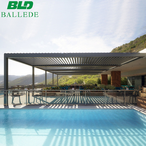 Pergola de jardin en aluminium, pergola rétractable électrique imperméable avec rideaux automatiques et éclairage LED - Product Image 6