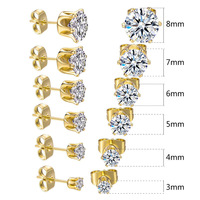 Boucles d'oreilles clous Gaby style populaire en acier inoxydable avec zircon cubique transparent pour piercing