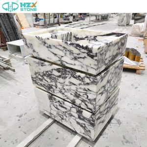 Hzx Premium Kalkoen Calacatta Viola Marmeren Platen Voor Aangepaste Badkamer Gootsteen Hotel Thuis Vrijstaande Wastafel Sokkel Wastafel - Product Image 2